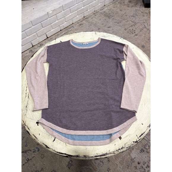 Smartwool Women's Long Sleeve Colorblock Top M Purple & Beige Wool Blend - Picture 5 of 7